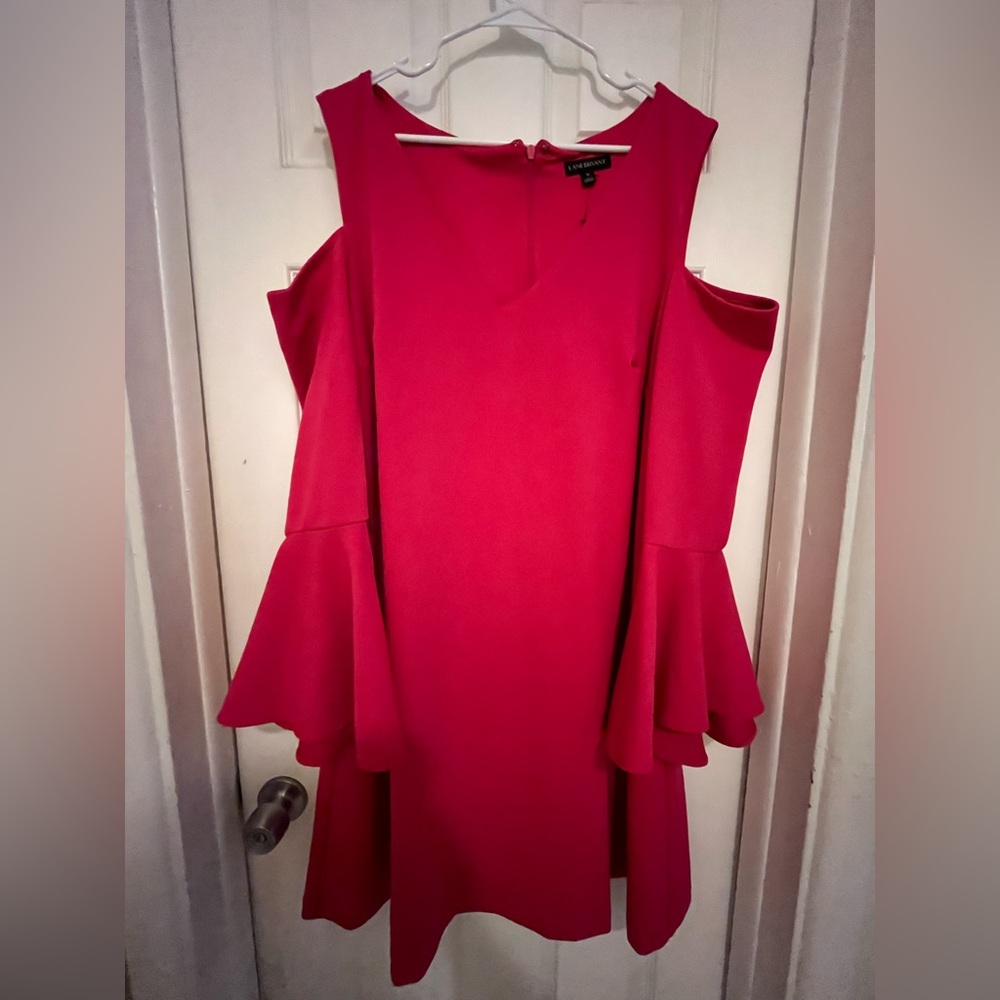Deep Pink Lane Bryant Open Shoulder Dress with Bell Sleeves